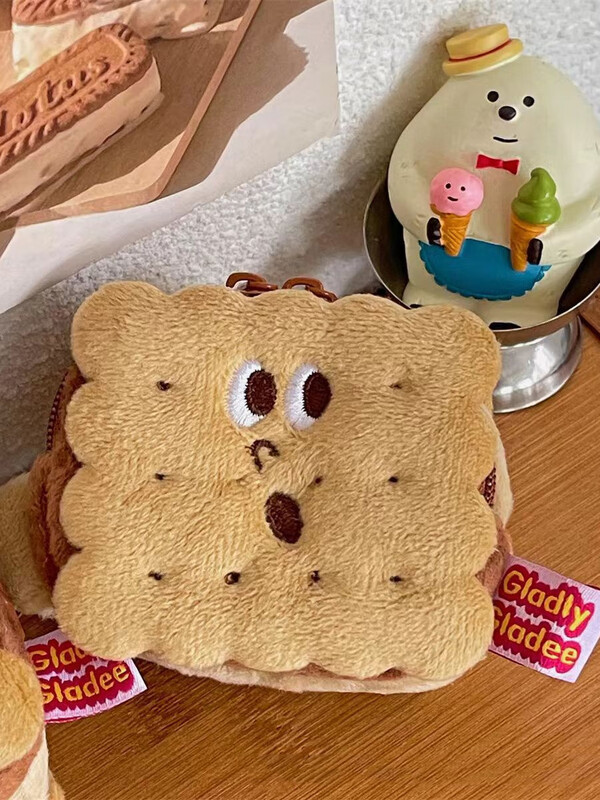 YWZR Biscuit Coin Purse Card Case Plush Cake Headphone Bag Key Bag Storage Bag Birthday Gift Sachet Mini Bag 3 Large Biscuit Coin Purse Includes Keychain