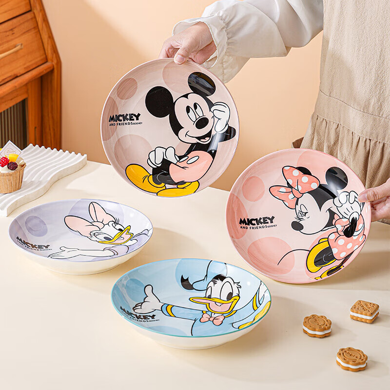 Disney 8-inch deep plate, cute cartoon ceramic underglaze color, high temperature resistant and high-temperature, good-looking dish for children and girls Leyou 8-inch plate-Donald Duck No specifications