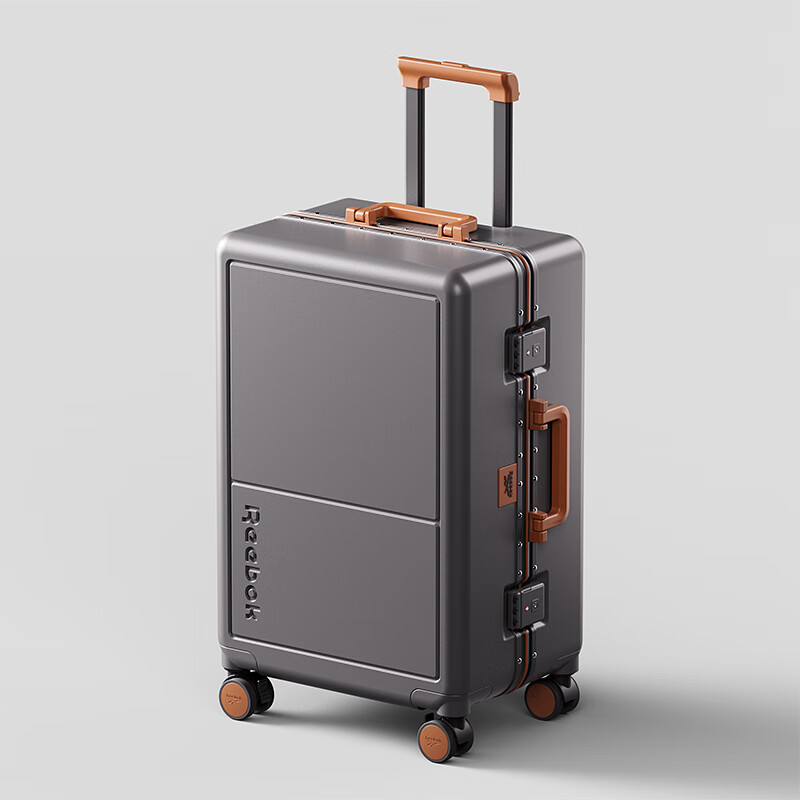 Reebok aluminum frame PC suitcase trolley case multi-functional boarding case travel code box British gray brown 20 inches