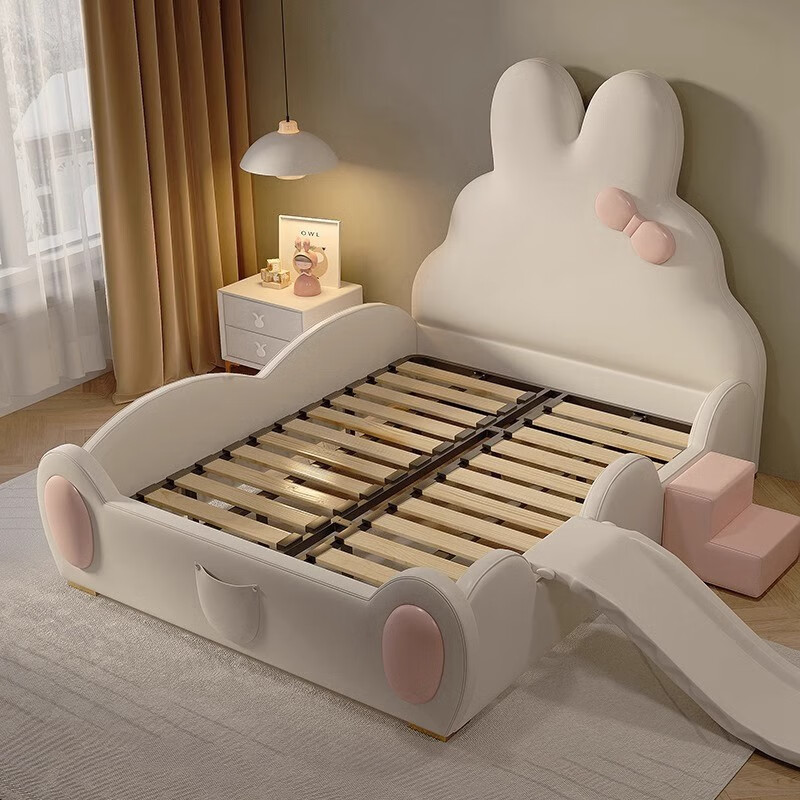 Dream Castle Princess Bed with Guardrail Slide Soft Pack Children's Bed Girls' Bedroom Modern Simple Boy Single Bed Guardrail Children's Bed Multiple Colors Available 1.8m*2.0m Frame Structure
