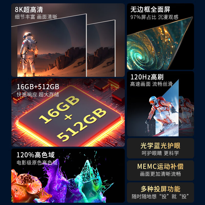 Super Color Ace Top 10 TVs New Frameless 8K LCD Full Screen Ultra HD Blu-ray Smart Network WiFi Voice Mobile Screen Projection Living Room Home Eye Protection 75-inch Frameless Smart Network Ultimate Edition Worry-Free After-Sales + Door-to-Door Delivery + Brand Extended Warranty + Free Installation + Voice Flagship