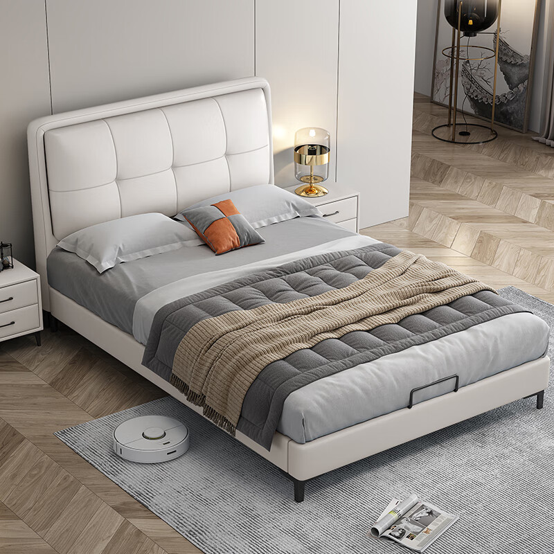 Jiangmu Senge Light Luxury Children's Bed Boy 1.2m Small Apartment Modern Simple Girl 1.35m Teenager 1.5m Full Edge Leather Bed (Luxury Edition) Bed + 4D Spine Protective Latex Mattress 1.2x2.0 Frame Can be customized 1.9 long