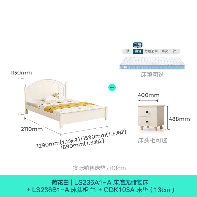 Lin's Home Children's Bed Girls Princess Bed Single Bed Children's Bed Boy Simple Storage Children's Room Furniture LS236A1 All solid wood ribbed high bed 1.5mx2m single bed