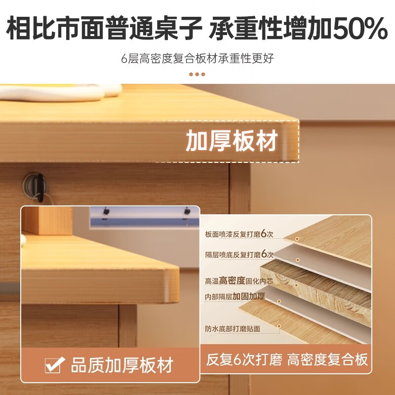 Motai desk bookcase bookshelf integrated table home junior high school student study table writing table and chair adult bedroom computer table recommended five-draw visual door pastoral wood 140*60CM assembly (self-installation)