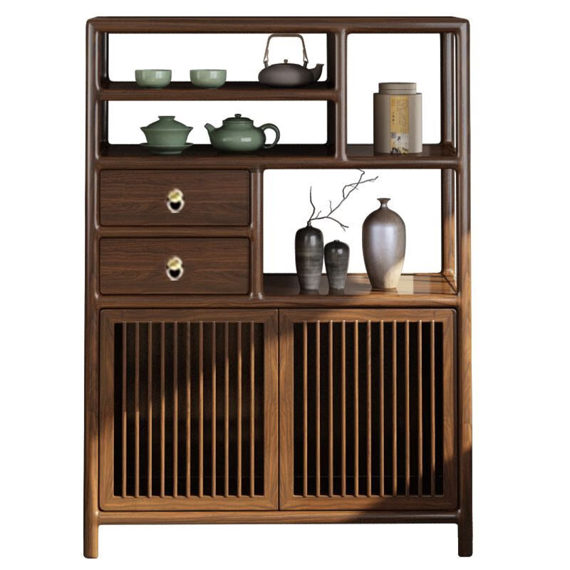New Chinese style Bogu rack black gold Duobao Pavilion solid wood display cabinet low cabinet tea room side cabinet tea tea cabinet all solid wood tea cabinet 80*35*120 black walnut color