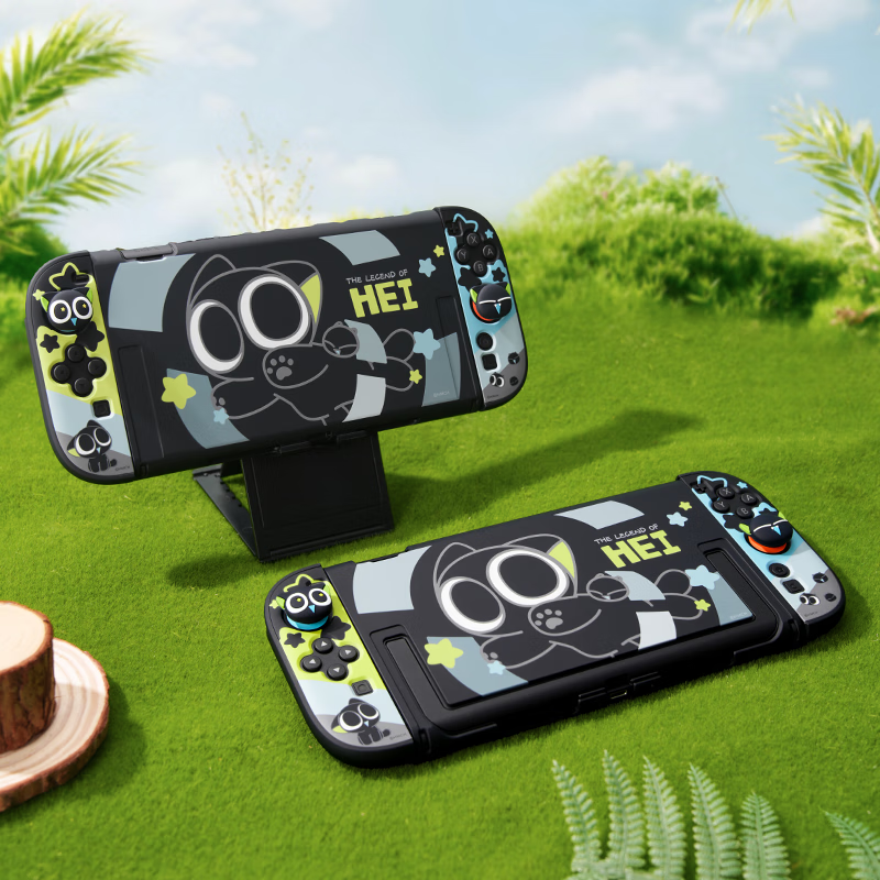 Jixiang Nintendo Jixiang switch2 Luo Xiaohei protective shell + Luo Xiaohei rocker cap * 4 pieces split original bracket hard shell anti-fall portable cute cartoon game case