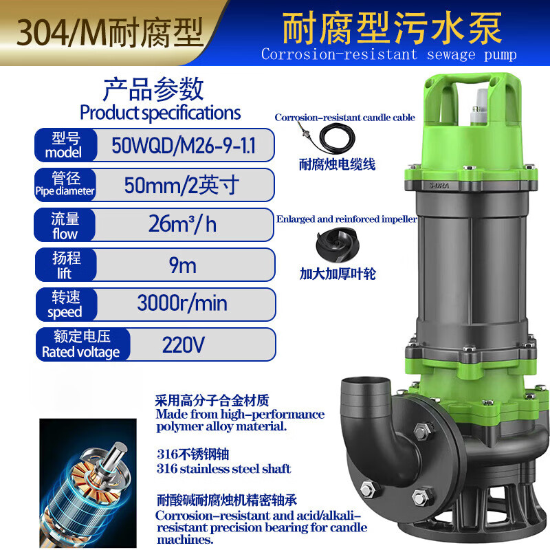WQF large flow engineering sewage pump clean water sewage 380V submersible sewage pump basement 304/M lifting submersible sewage selection consultation