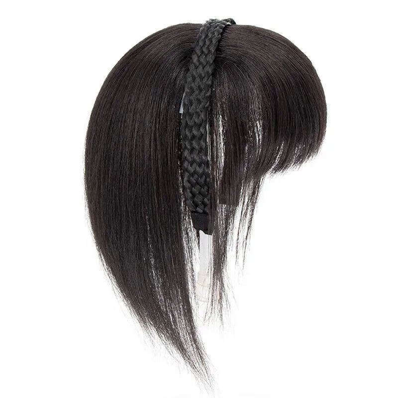 3D Braided Wig Women's Hairband Bangs One-piece Bangs Wig Top Wig Covering White Hair Increased Hair Volume 25cm Natural Black-Hair Black Series Long Hair 25cm