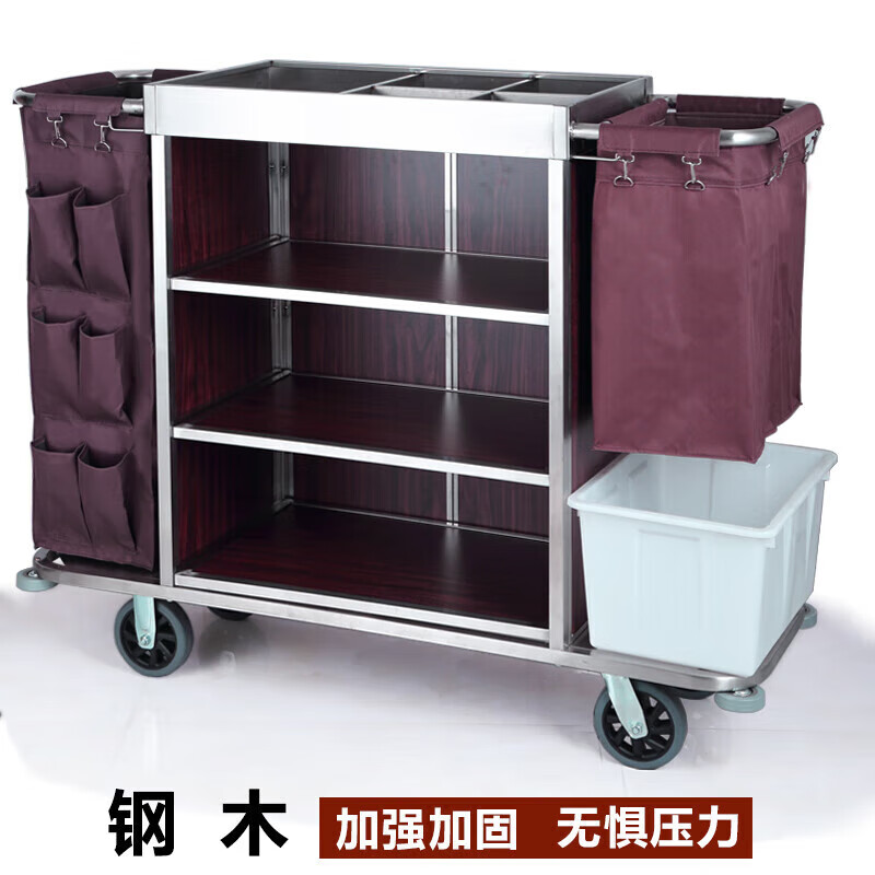 Ba Gang Hotel Double-sided Iron Wood Linen Cart Hotel Cleaning Car Work Truck Guest Room Double-sided Door Cart Iron Style (With Double-Length-Conventional Bags)