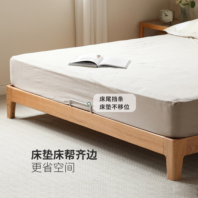 Genji Muyu solid wood bed bedroom household double bed with edge-to-edge soft back bed 1.8*2m (log color-ecological cloud skin chrysanthemum white)