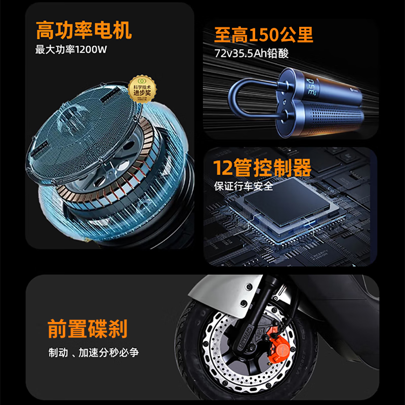 Luyuan Electric Motorcycle S16U Electric Battery Long Range Powerful National Good Car 117km-72V35.5A-6 Batteries-1200W Liquid Cooled Motor Green