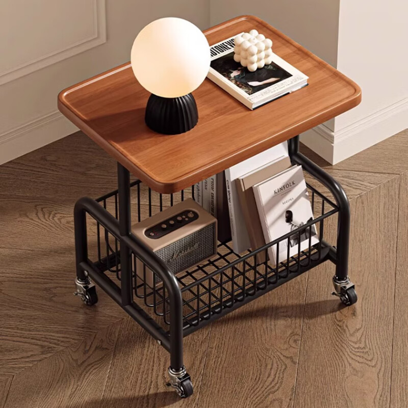 Zhuobo coffee table living room sofa side table tea table movable bedside table bedside table CJ38 walnut color