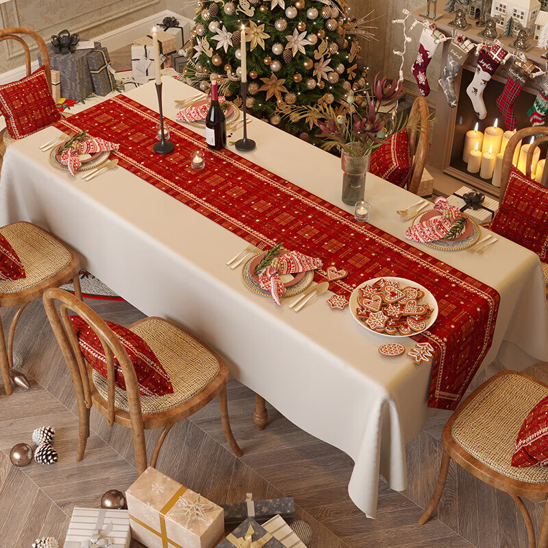 Lujie Christmas theme table runner light luxury atmosphere tablecloth long tea flag tablecloth sideboard TV cabinet cover Christmas Bohemian 30*390cm (table runner)