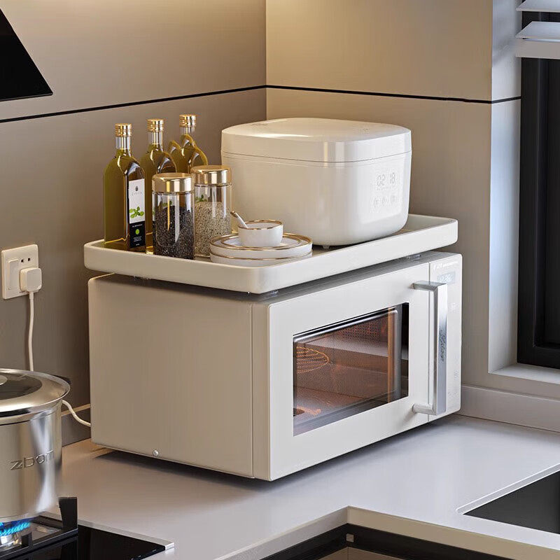 In addition to the kitchen, microwave oven layered board storage rack kitchen countertop seasoning storage multi-functional household rice cooker oven rack 45cm milk white free 4 suction cups