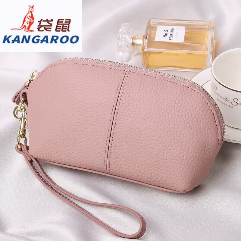 Kangaroo (KANGAROO) genuine leather clutch bag for women 2025 new fashion simple cowhide soft leather mother large capacity mobile phone coin purse long black