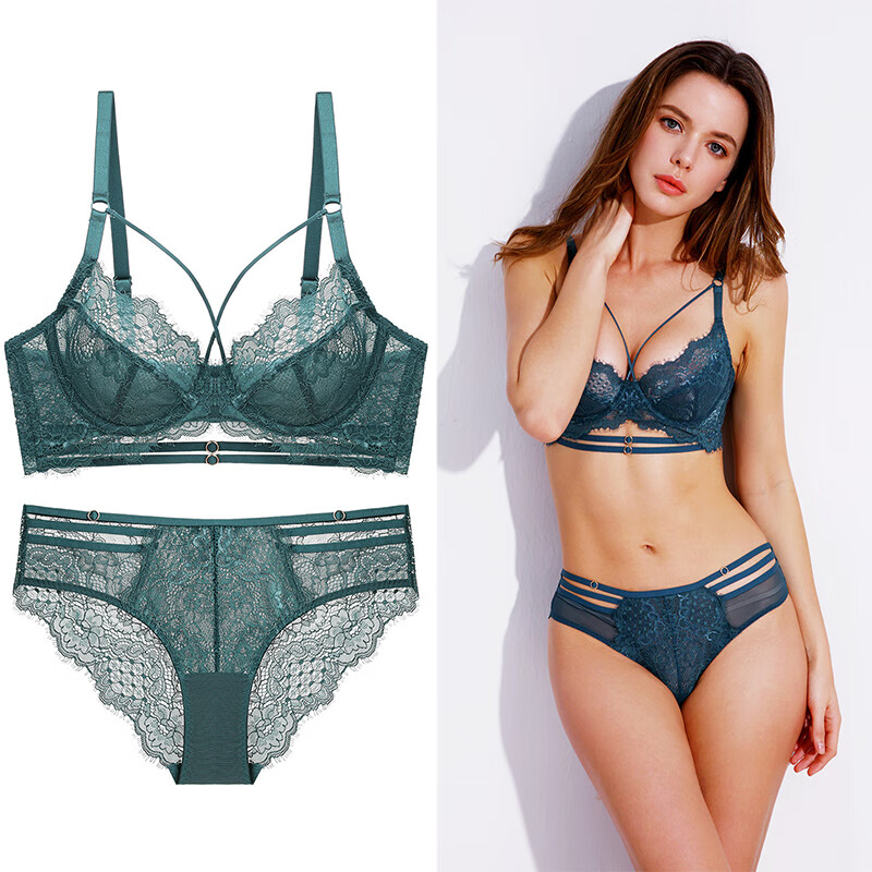 Victoria Palace Sexy Underwear Ultra-thin Transparent Half Cup Lace Underwear Big Breast Revealing Small Anti-sagging Push-up Bra Set Lotus Root 80B/36 with L Size Underwear