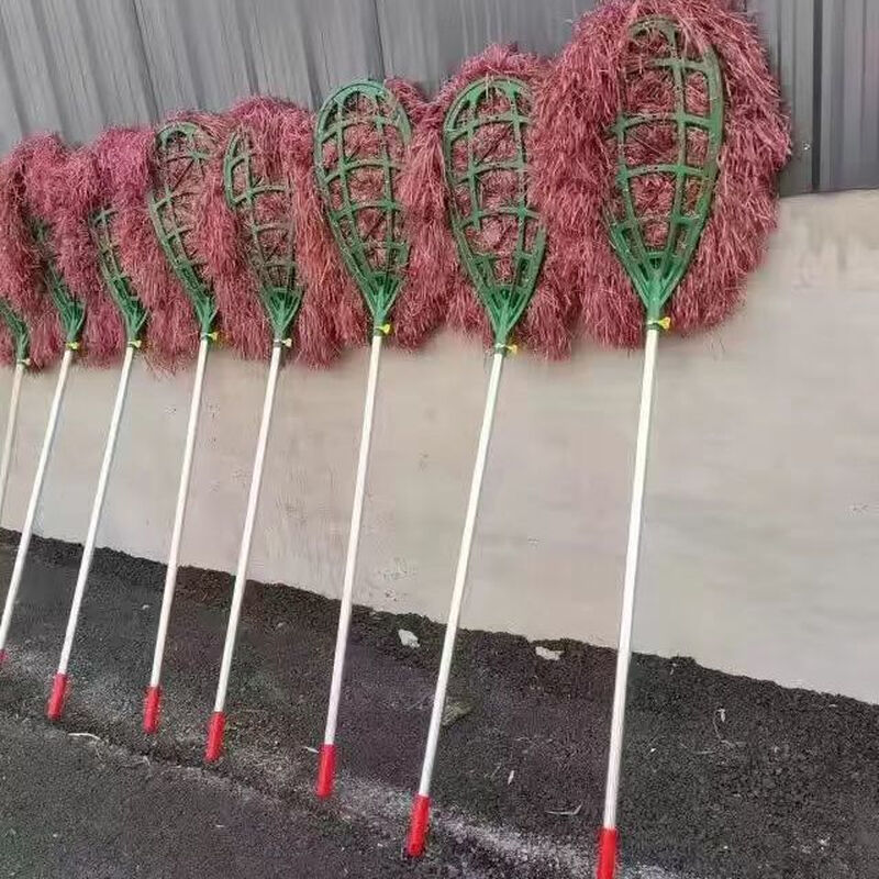Large broom for road sanitation, durable long pole, home decoration, road outdoor garden worker new sweeping plastic wool broom construction site, bamboo pole handle, plastic wire large broom, 1 pack, strong and durable
