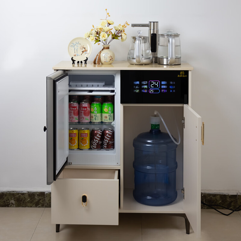 Meijia Meiju tea bar machine 2025 cream style fully automatic solid wood tea bar machine all-in-one cabinet water dispenser with refrigerator refrigeration for home high-end living room 2025 new sideboard heating milk white refrigerator model (can be as low as about 5) cooling and heating type
