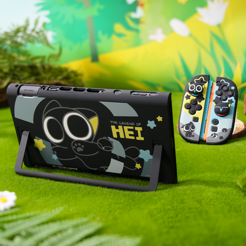 Jixiang Nintendo Jixiang switch2 Luo Xiaohei protective shell + Luo Xiaohei rocker cap * 4 pieces split original bracket hard shell anti-fall portable cute cartoon game case