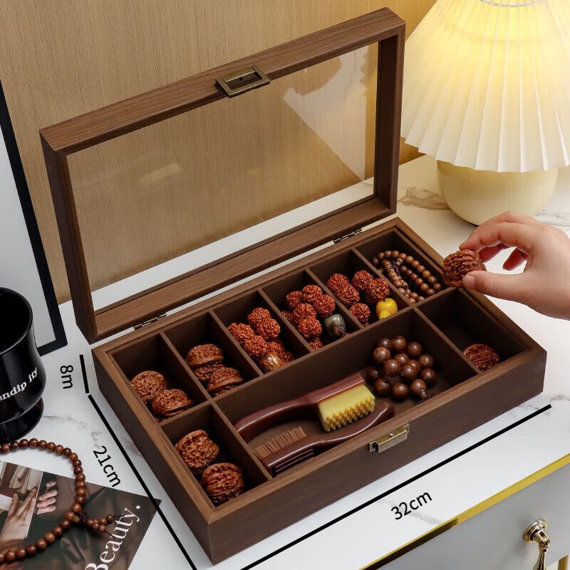 Wooden jewelry box toy storage box walnut bracelet lion head beads large capacity collection dust-proof display gift box antique style walnut 9 grid toy bracelet jewelry box