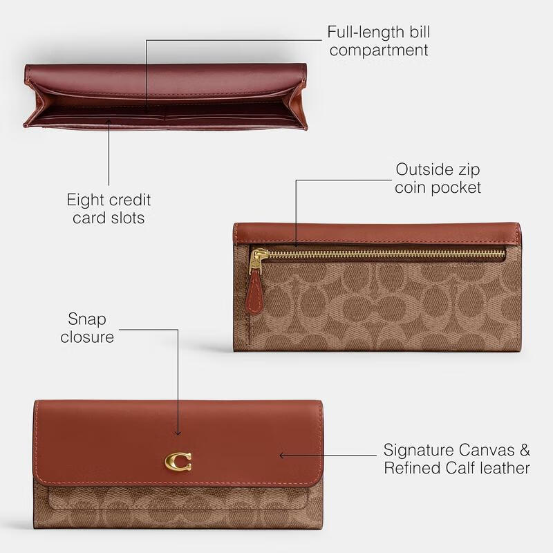 COACH women's long wallet leather practical travel card holder simple large capacity multi-layer design gift for girlfriend initial