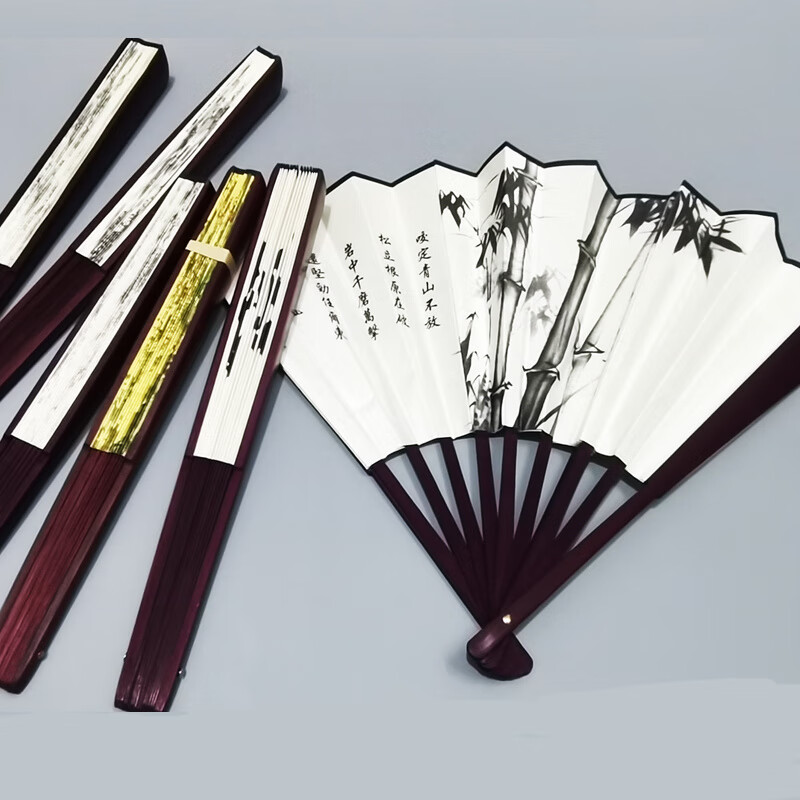 Ancient fan folding fan Chinese style durable Chinese style Hanfu silk bamboo fan student performance portable dance 10 inch double dragon playing with beads (yellow)