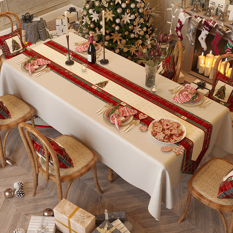 Lujie Christmas theme table runner light luxury atmosphere tablecloth long tea flag tablecloth sideboard TV cabinet cover Christmas Bohemian 30*390cm (table runner)