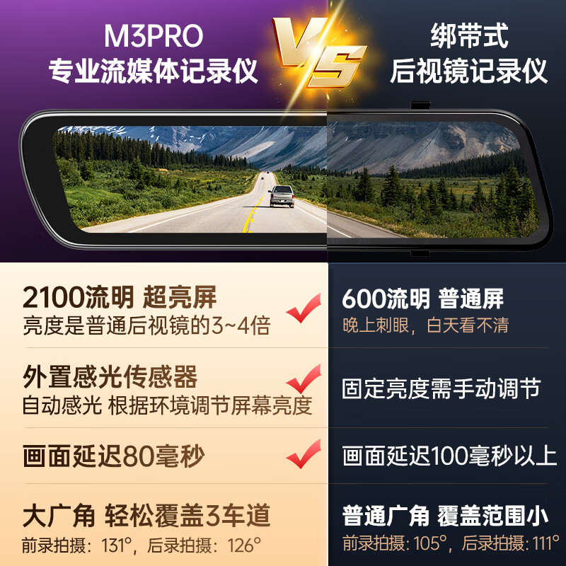 HIKVISION Hikvision M3PRO streaming rearview mirror driving recorder ultra-high definition night vision IPS large touch screen