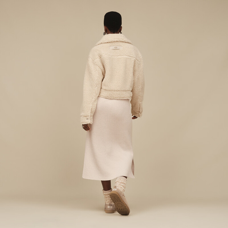 UGG new autumn women's fashionable and comfortable solid color lapel snap casual short jacket 1171459 NLI | Natural white XS