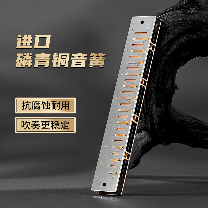 Guoguang 24-hole Guozhimeng imported gongs competition grade polyphonic C harmonica (Athens black/with teaching materials)