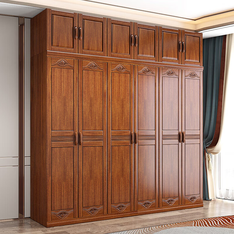 Nanyi Wardrobe Chinese Golden Rosewood Home Bedroom Wardrobe Storage Cabinet Side Cabinet with Top Cabinet Solid Wood Wardrobe Z8611 Six-Door Wardrobe Golden Rosewood