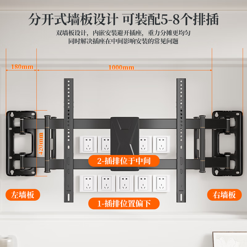 Dongpuli 75-100-inch ultra-thin embedded large-screen TV retractable rack rotatable wall folding rack suitable for 85-inch Xiaomi Hisense TCL Skyworth and other non-blocking socket speakers