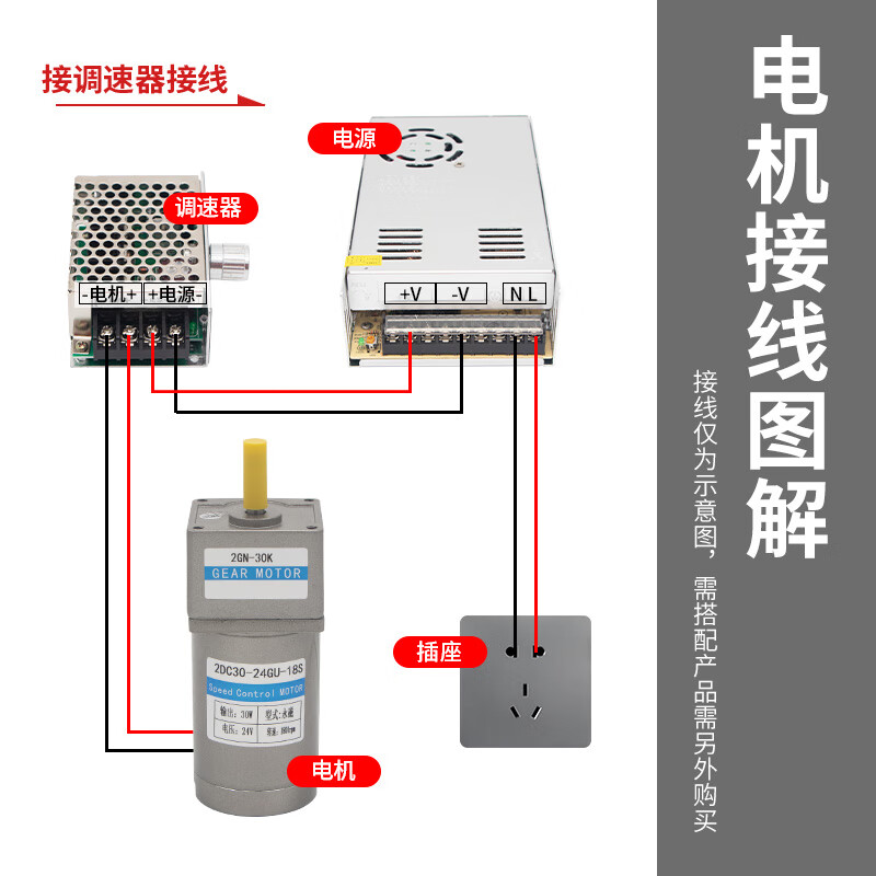 Yue Changsheng DC brushed reduction motor high torque 12v24V48v adjustable speed forward and reverse/torque gear micro motor 80 type 100W output shaft 10MM key 4 6-10 rpm DC motor DC12V