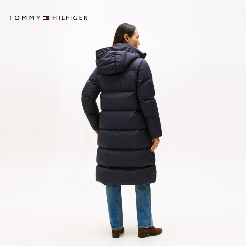 Tommy Hilfiger water repellent 25 autumn and winter new women's commuter quilted 90 velvet long hooded double zipper down jacket