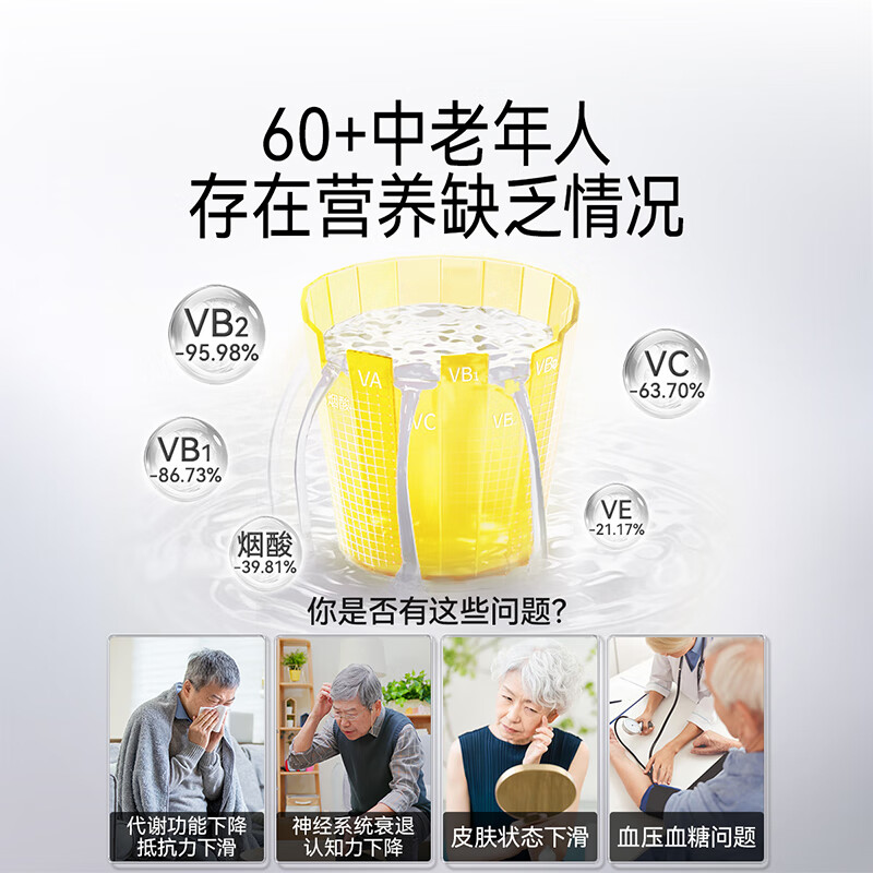 Tomson By-Health 60 years old + middle-aged and elderly multivitamin b group b12 vitamin ce men and women nicotinamide calcium supplement tablets 120 tablets new year's goods