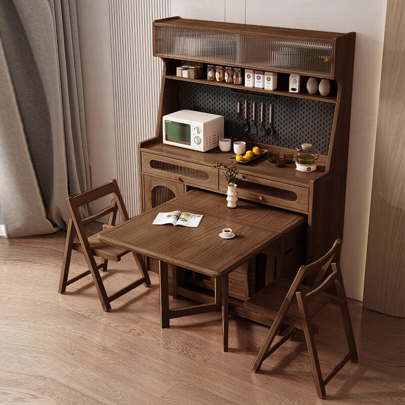 Harmony Dujiang sideboard ash multifunctional sideboard small apartment folding dining table integrated sideboard + table 6 chairs solid wood color