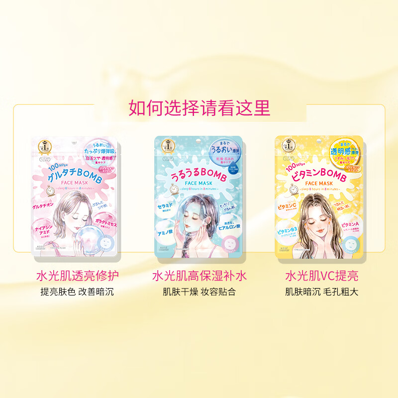 Kose Illustrated Skin Mask Yellow 7 pieces/bag VC shrinks pores, brightens and moisturizes, birthday gift for men and women