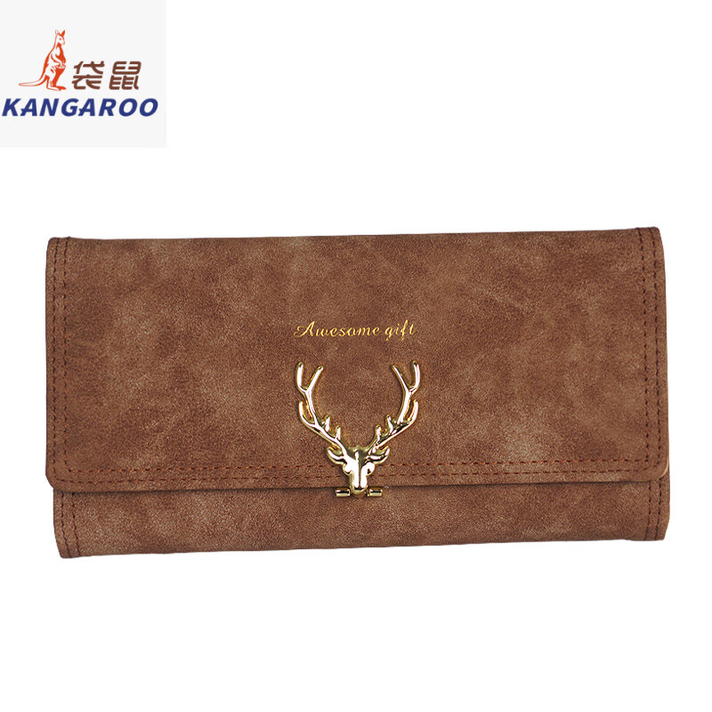 Kangaroo frosted leather long wallet for women 2025 new style simple fashionable European and American large capacity deerskin wallet wallet for women brown