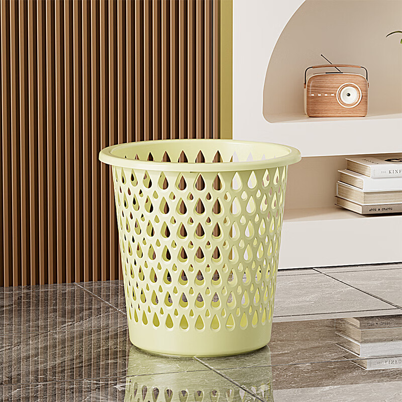 2025 New Trash Can Home Living Room Office Paper Basket Thick Plastic Hollow Dormitory Trash Basket Hot Style Green One