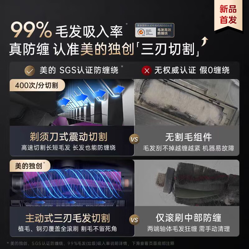 Midea Lingmo sweeping robot, all-in-one sweeping and mopping fully automatic cleaning V15pro flexible machine, bionic arm/active cutting and anti-tangle/16kPa suction, charcoal gray water tank version