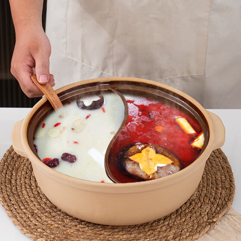 Qinkai old-fashioned mandarin duck hot pot clay pot hot pot restaurant open fire ceramic special household dormitory soup commercial outdoor hot pot 6L mandarin duck pot without lid open fire 6-8 people 1 inch