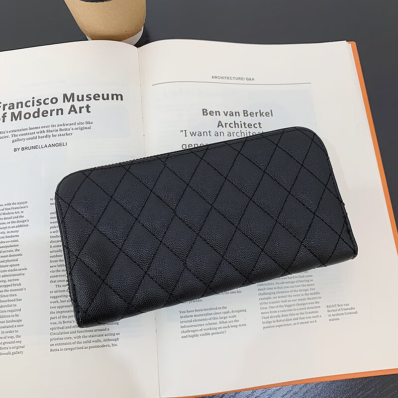 Kangaroo wallet women's long zipper embroidery fashion versatile mobile phone wallet short wallet large capacity European and American style coin purse sheepskin pattern short