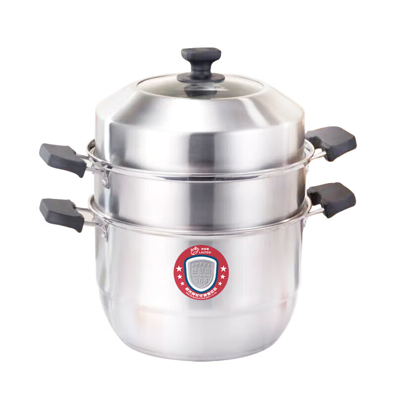 Lotus steamer 304 stainless steel three-layer thickened large steamer household double-layer steamed buns induction cooker universal LTS-e kitchen three-layer steamer 0 inch 26cm