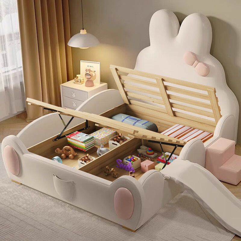 Dream Castle Princess Bed with Guardrail Slide Soft Pack Children's Bed Girls' Bedroom Modern Simple Boy Single Bed Guardrail Children's Bed Multiple Colors Available 1.8m*2.0m Frame Structure