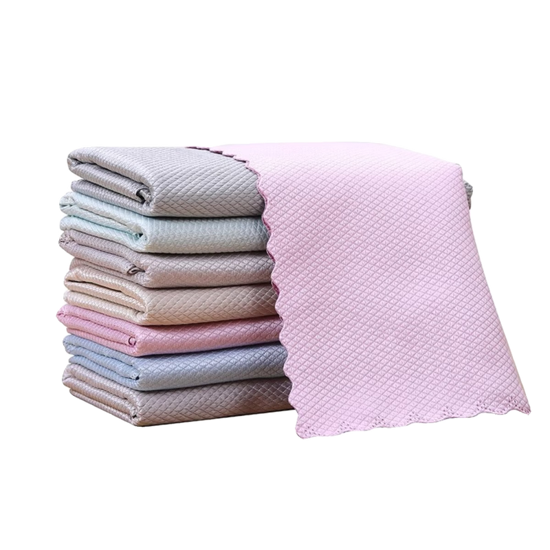 Fish scale rag, special for cleaning glass without trace, absorbs water and does not shed easily, household magic kitchen cleaning tool, 3 packs, 25*25cm, random colors