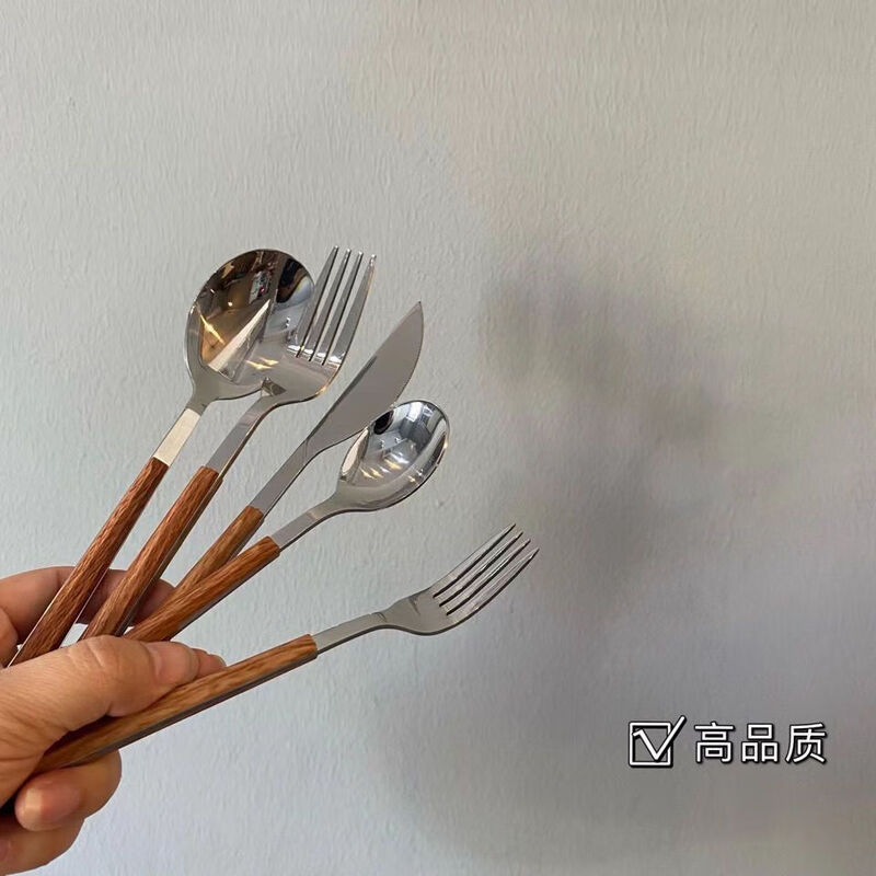 Ins style tableware chopsticks spoon fork stainless steel household high-value tableware steak knife fork spoon dessert small spoon family set 1 (4 tablespoons + 4 large forks)
