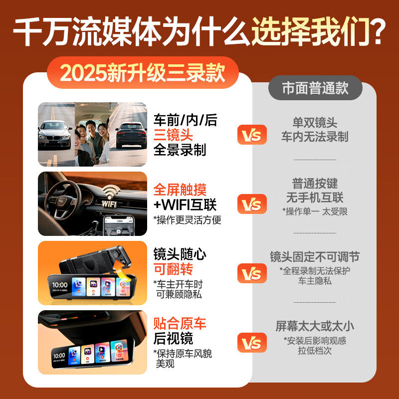 Montover driving recorder 360-degree panoramic 24h recording 4K ultra-high definition without blind spots front and rear dual recording streaming media rearview mirror