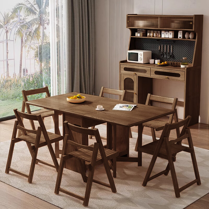 Harmony Dujiang sideboard ash multifunctional sideboard small apartment folding dining table integrated sideboard + table 6 chairs solid wood color