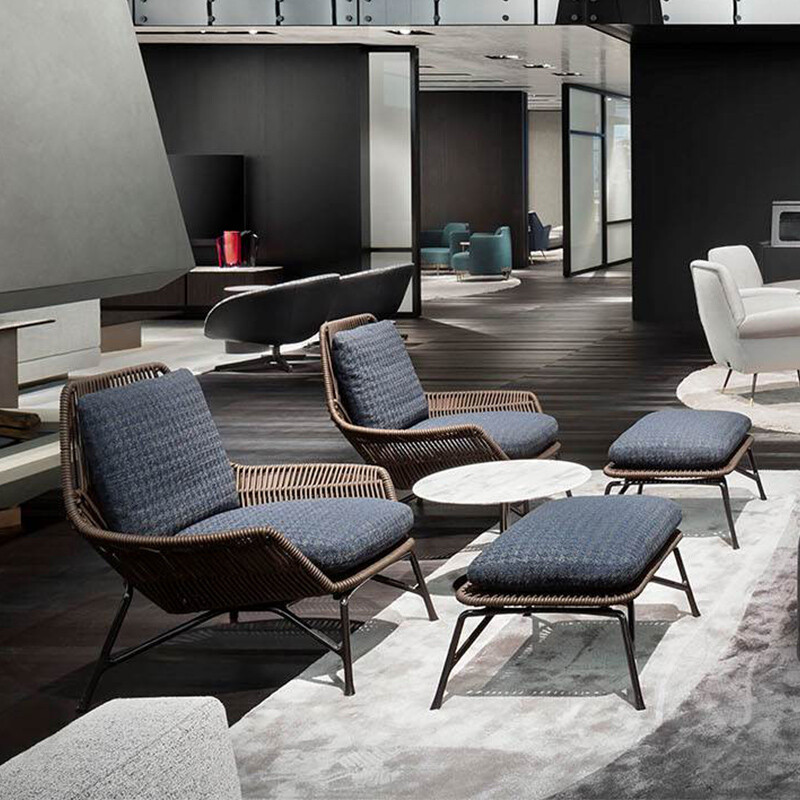 ROYAL RATTAN Outdoor Rattan Chair Rattan Creative Furniture Nordic Modern Balcony Single Sofa Chair Courtyard Garden Leisure Rattan Chair Double Chair + 50*50 Small Coffee Table