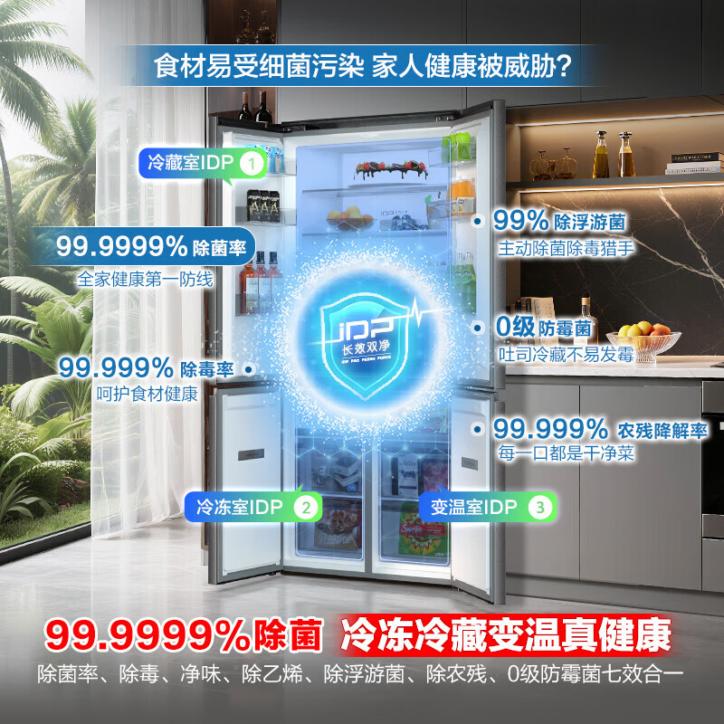 Rongsheng Cube Sugar 505L Royal Cross Door Refrigerator Dual System Ultra-Thin Embedded Level One Energy Efficiency Automatic Ice Making World Cup Customized Refrigerator National Subsidy BCD-505P60CZNAD Shadow Gray